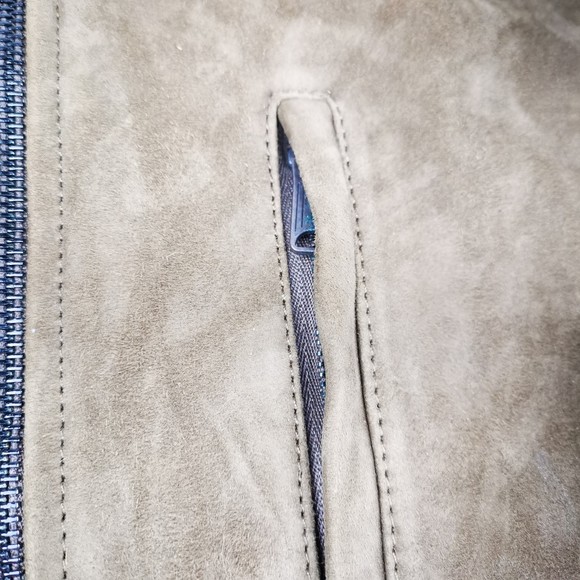 Lucky Brand Men's 100% Suede Leather Bomber Jacket Dark Olive XL Lined Pockets - Picture 9 of 15